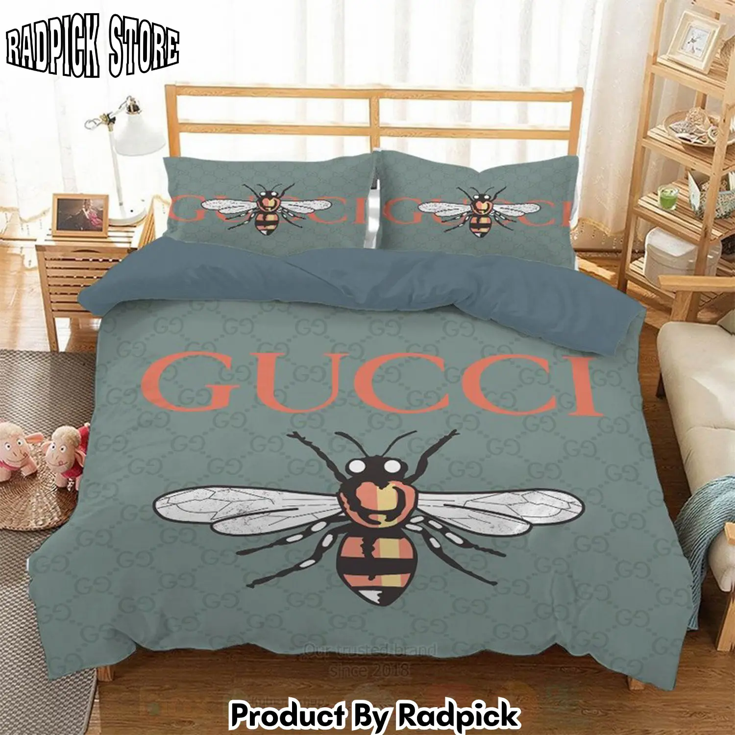 Radpick best gucci bee blue luxury bedding set rp3278322